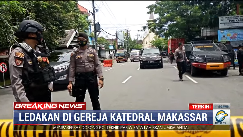 Ledakan Bom di gereja Katedral Makassar, Sulawesi Selatan. Foto: Metro TV