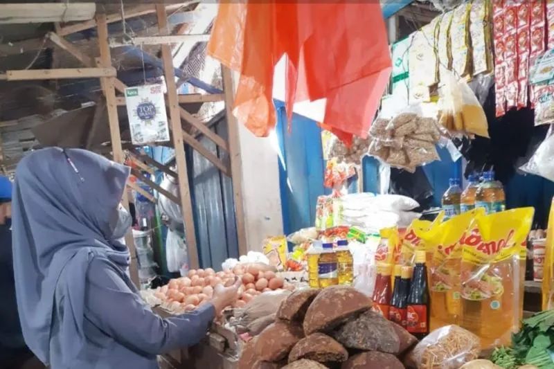 Petugas dari Dinas Ketahanan Pangan Makassar memantau harga di pasar tradisional. Foto: Antara/HO