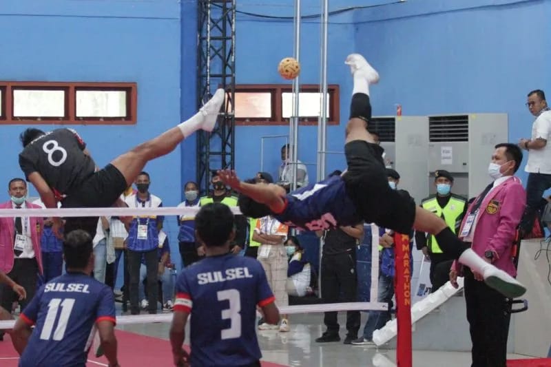 Tim takraw Sulsel saat berlaga di babak final nomor quadrant Pekan Olahraga Nasional (PON) XX 2020 di Papua.ANTARA/HO