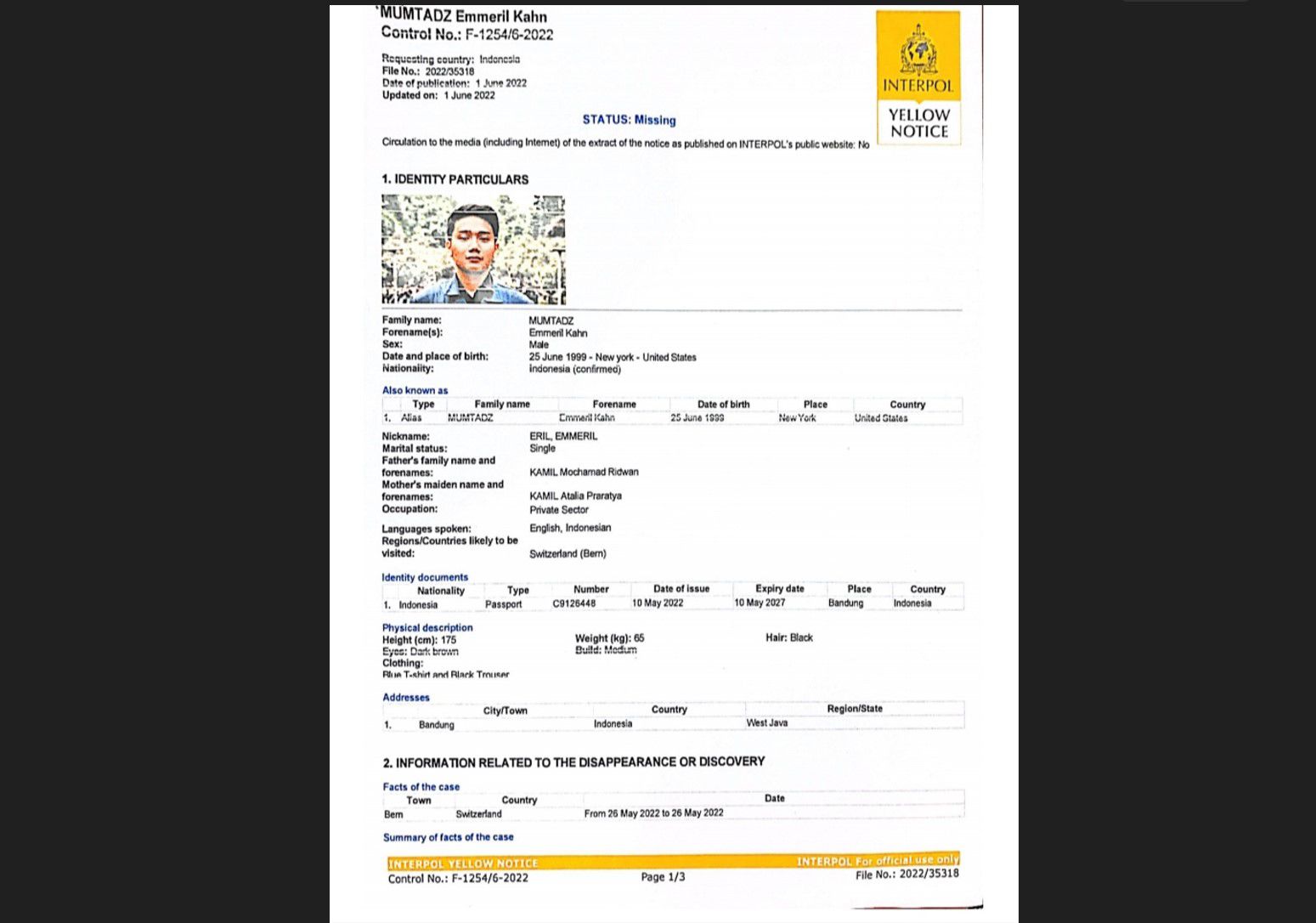 Yellow Notice untuk Emmeril Kahn Mumtadz. Foto: Medcom.id/Dok. Polri