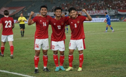 Selebrasi para pemain Indonesia usai membobol Nepal (Dok. PSSI)