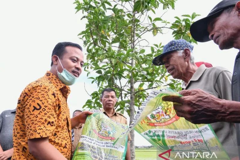 Dokumen - Gubernur Sulsel Andi Sudirman Sulaiman saat menyalurkan bantuan benih gratis pada petani di Sulsel. ANTARA Foto/HO-Humas Pemprov Sulsel