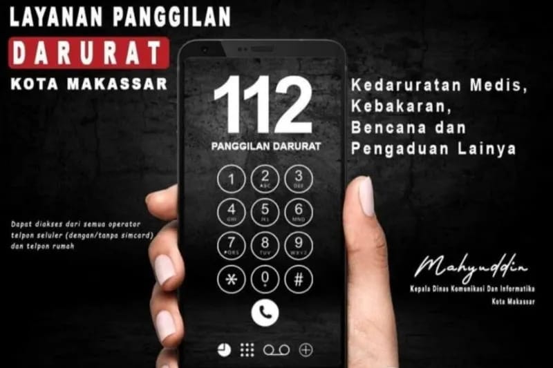 Flayer imbauan melaporkan kondisi darurat melalui call center 112. ANTARA/HO/Kominfo Makassar.