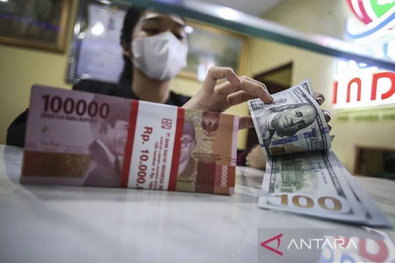 Ilustrasi - Petugas menghitung pecahan 100 dolar AS di jasa penukaran uang asing Dolar Indo, Melawai, Jakarta, Rabu (28/9/2022). ANTARA FOTO/Rivan Awal Lingga/rwa/pri.