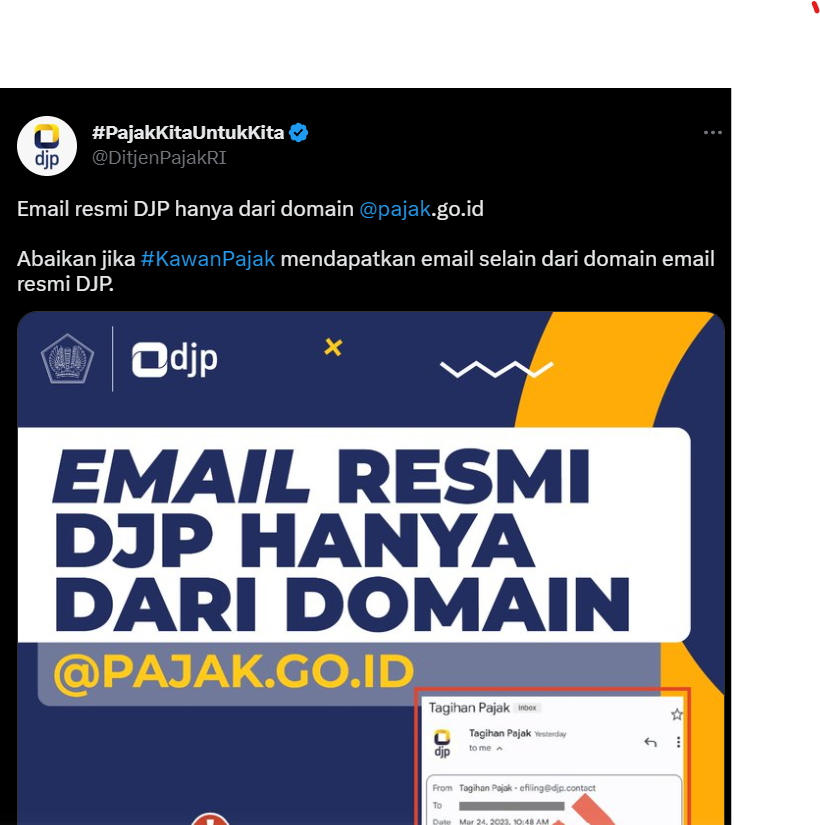 himbauan DJP agar masyarakat hati-hati dalam menerima email yang mengatasnamakan DJP. Foto: Screenshoot tim Apakareba