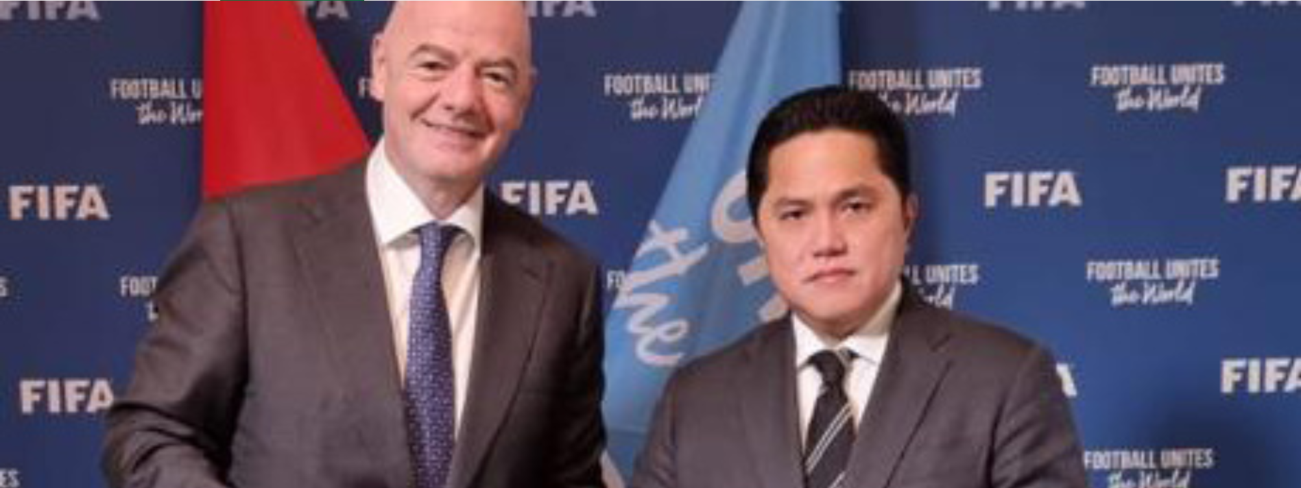 foto erick tohir dan presiden FIFA Gianni Infantino. Foto: Laman resmi PSSI